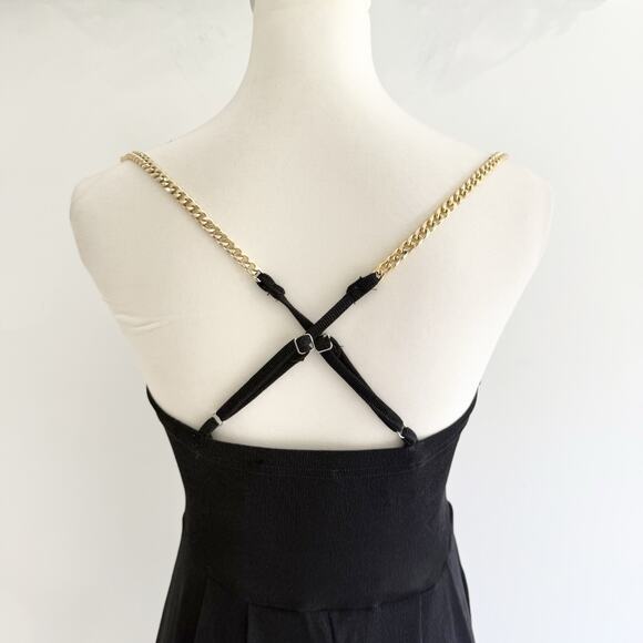 CIDER goth Black Gold Chain Strap Lace Corset Bust Wide Leg Jumpsuit Small New - Picture 7 of 8